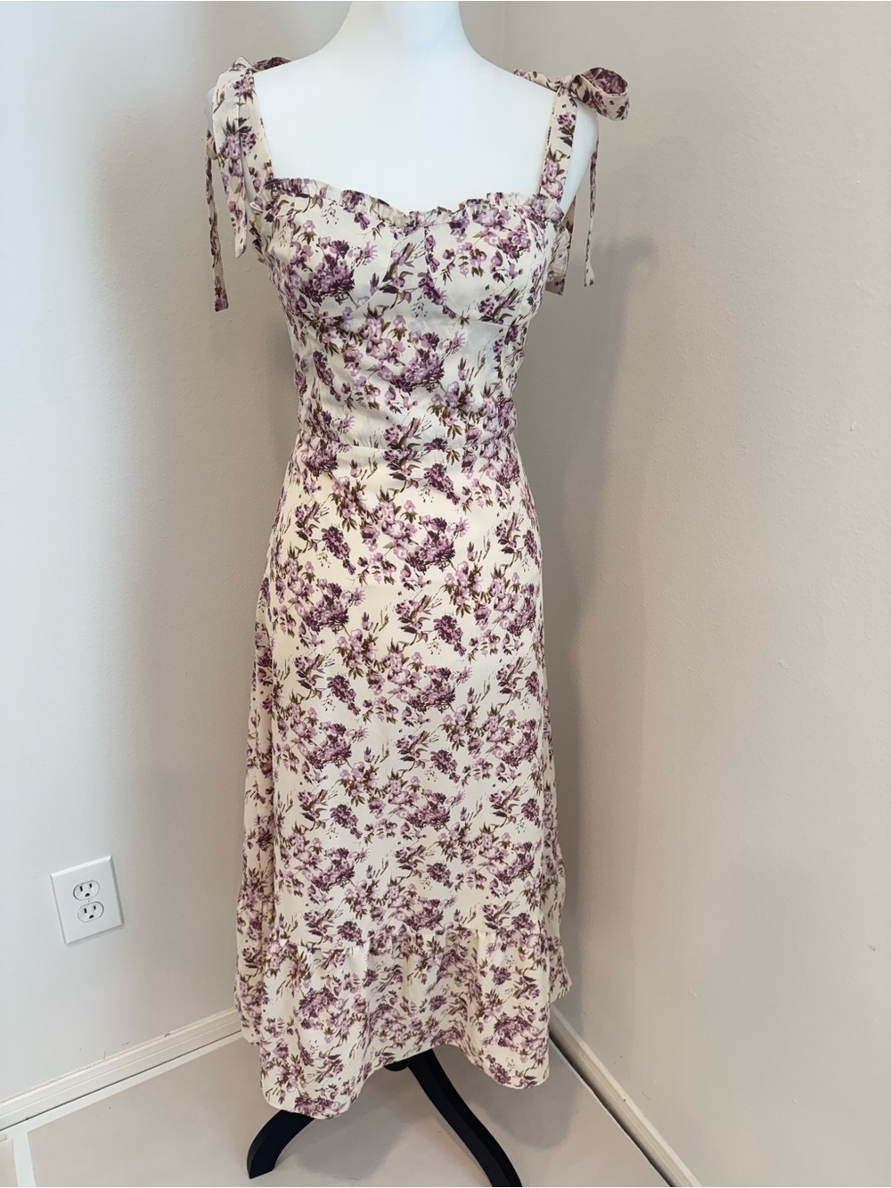 o.p.t Toile de Jouy Floral Tie-Shoulder Midi Dress Euro Sumeer Wedding S NEW